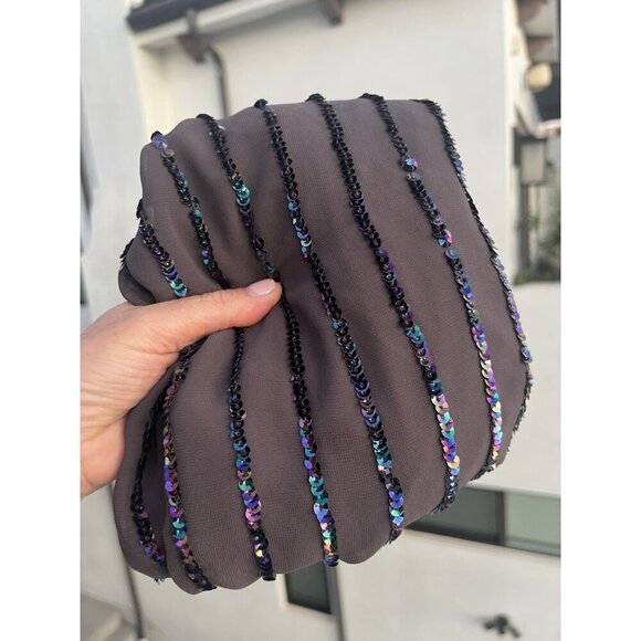 NEW Vintage Y2K Millau gray fringe sequin flowy tank mini dress M mobwife glam - Picture 2 of 12